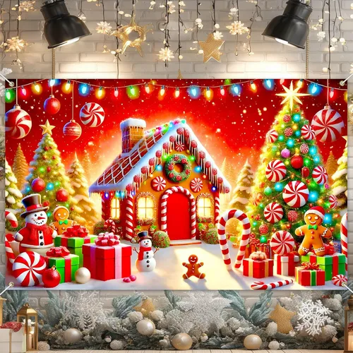 Miniatura 12 de HOMETITUTE Cartel de Navidad de 71 x 43 pulgadas, fondo azul de fotografía de invierno, copo de nieve, árbol de copo de nieve, fondo de fiesta