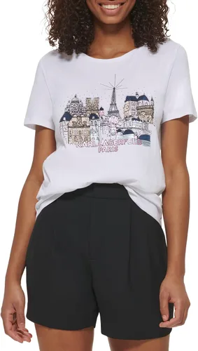 Karl Lagerfeld Paris Camiseta deportiva de manga corta suave con logotipo para mujer