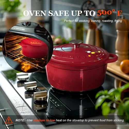 Miniatura 4 de Overmont - Horno holandés de hierro fundido esmaltado - Olla de 4.5QT con tapa, libro de cocina y paños de cocina de algodón - Utensilios de cocina