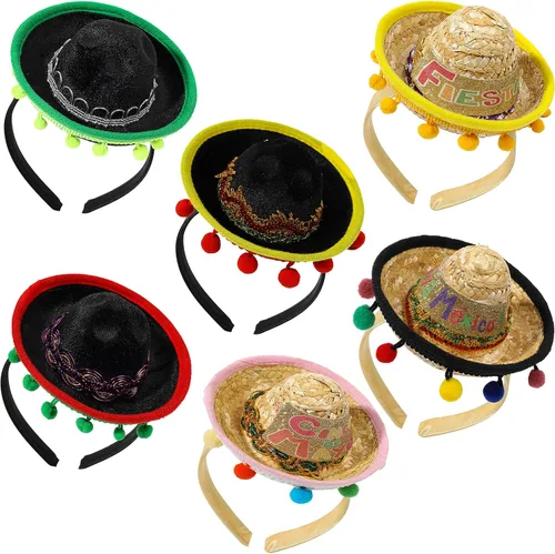Miniatura 10 de JOYIN - 6 diademas con sombrero de tela para fiesta del Cinco de Mayo, suministros para fiesta, sombreros de fiesta, decoraciones temáticas