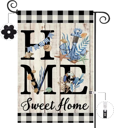 Miniatura 11 de ORTIGIA Home Sweet Home - Bandera de jardín de magnolia de doble cara de 12.5 x 18 pulgadas, para primavera y verano, a cuadros, pequeña bandera