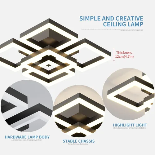Miniatura 6 de GEADI Lámpara de techo moderna regulable, lámpara de techo LED blanca de 35.4 pulgadas con control remoto, accesorio de iluminación rectangular