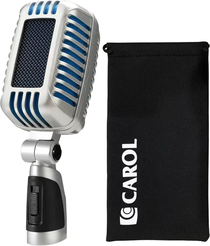 CAROL CLM-101 Micrófono profesional vintage con cable – Supercardioide dinámico con doble micrófono-cápsulas para cantar, karaoke y escenario, Azul