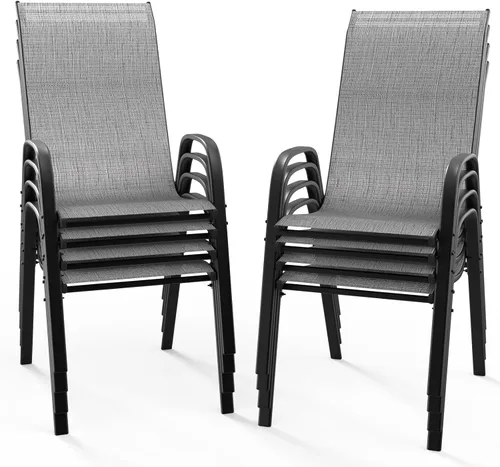 Miniatura 11 de VINGLI Juego de 2 sillas de patio – Sillas de comedor apilables para exteriores con cómodas sillas de respaldo alto y reposabrazos para césped