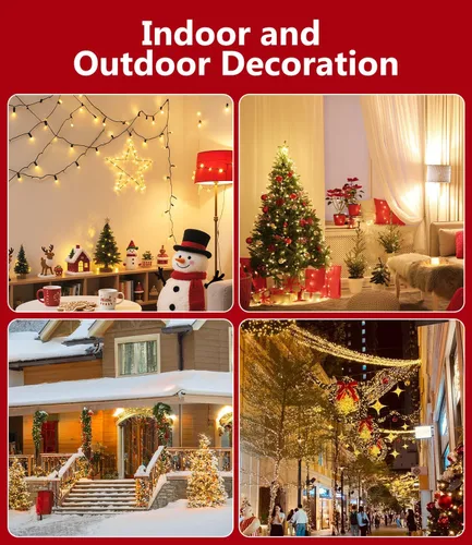 Miniatura 6 de Tira de luces de Navidad de 1000 LED de color blanco cálido de 49 pies para exteriores, con 8 modos, impermeable IP44, enchufable, para árbol