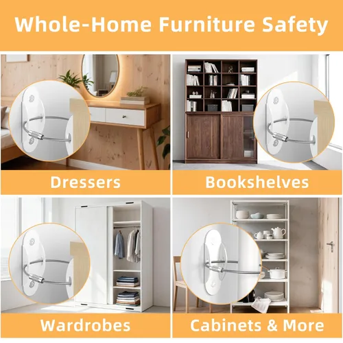Miniatura 6 de RORMGO Anclajes para muebles, paquete de 10 anclajes antipunta para muebles a prueba de bebés, correas de anclaje de pared de metal extra fuertes
