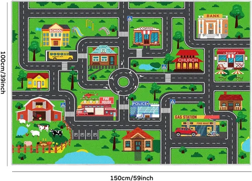 Miniatura 2 de Alfombra de juegos para niños, alfombra de juegos con tráfico de vida urbana, alfombra de juegos para niños, alfombra de juego educativo para niños