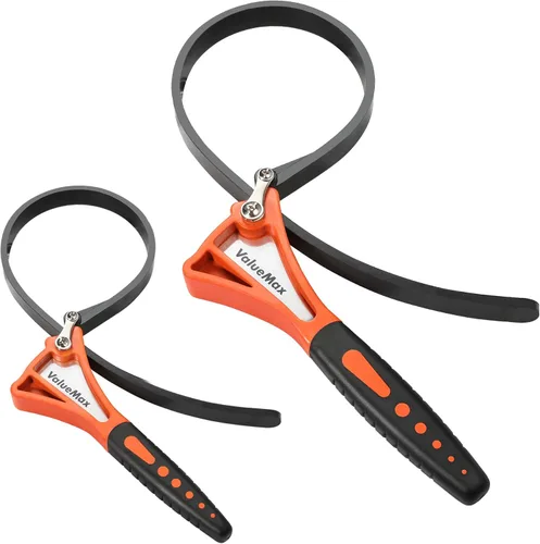 ValueMax Juego de llaves de correa de 2 piezas, llave de filtro de aceite ajustable con diámetro máximo de 4 pulgadas (pequeño) y 6 pulgadas Naranja