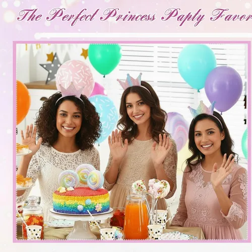 Miniatura 3 de Juexica Paquete de 12 diademas de princesa para fiestas de princesa, coronas de princesa, diadema de lentejuelas con purpurina para regalos