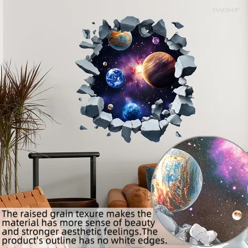 Miniatura 6 de 2 hojas de calcomanías de pared espaciales removibles 3D para despegar y pegar, calcomanías de pared y murales de vinilo galaxia espacio exterior