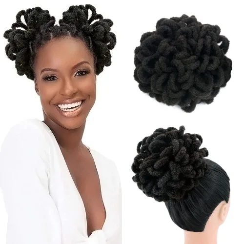 Miniatura 32 de Yinmei Baibian Loc Cola de Caballo con Cordón Moño de Pétalos Moños de Rastas Afro Rojas Cola de Caballo Rizado Hinchado Trenza Colas de Caballo