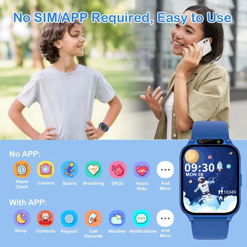 Miniatura 3 de Reloj inteligente para niños de 1.85 pulgadas con rastreador de actividad física, sin aplicación/teléfono, modos deportivos impermeables IP68, Azul