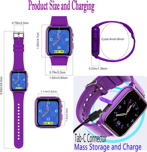 Miniatura 9 de iCHOMKE Reloj inteligente para niños, reloj inteligente para niñas y niños con 26 juegos, grabadora de video y reproductor, calendario podómetro