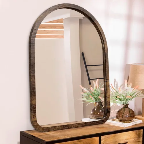 Miniatura 17 de Espejo de pared arqueado negro con marco de madera rústica antigua para el nuevo hogar, tocador, granja, baño, dormitorio, entrada, pasillo, pequeño