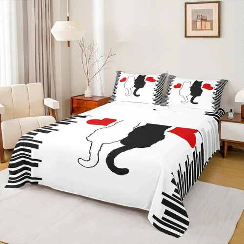 Miniatura 21 de Dog Side My Side - Juego de sábanas de tamaño Queen, color negro y blanco, sábana bajera ajustable para mujeres y hombres, sábanas románticas