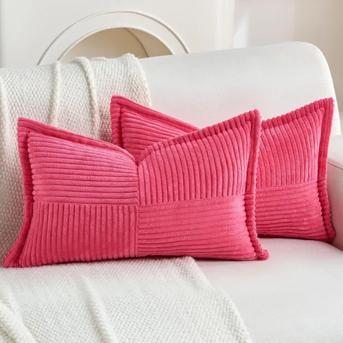 Miniatura 46 de HAUSSY Paquete de 2 fundas de almohada de 22 x 22 pulgadas, fundas decorativas de pana suave, estilo bohemio a rayas sólidas, fundas de cojín