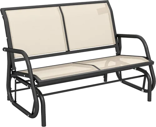 Outsunny Banco columpio para exterior para 2 personas, silla mecedora doble para patio, sillón reclinable con marco de acero recubierto de polvo