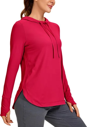CRZ YOGA Camisa de manga larga para mujer, sudadera con capucha atlética, manga larga, deportiva, gimnasio, con agujero para el pulgar