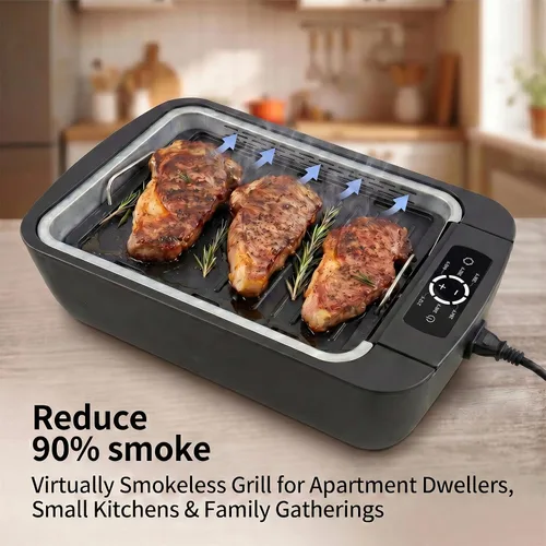 Miniatura 5 de Parrilla y plancha sin humo para interiores de 1100 W, control de humo de barbacoa coreana con control de temperatura de ventilador, placa