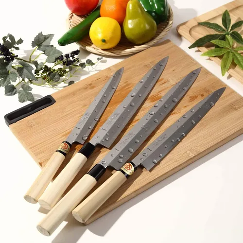 Miniatura 3 de Cuchillo de chef japonés para sushi sashimi Kigami (acero amarillo) - No.2 mango de madera de magnolia en forma de D, Yanagiba 11.8 pulgadas