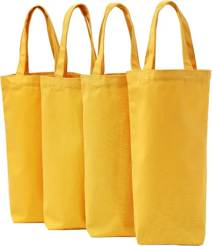 Miniatura 8 de Bolsa de vino, 10 x 7 x 2 pulgadas, 4 bolsas reutilizables de lona de algodón con etiqueta de cordón Azul