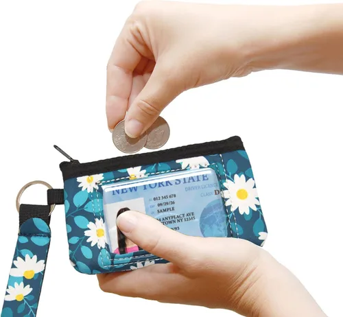 Miniatura 3 de CalorMixs Estuche de identificación para mujer, con cremallera, tarjetero, bolsillo, llavero, monedero, estampado de vaca, girasoles, Flor