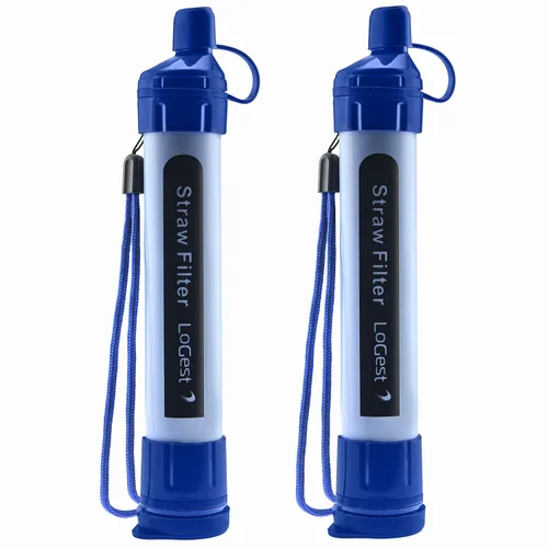 Paquete de 2 popotes de filtro de agua – Dispositivo purificador de agua – Portátil de supervivencia personal de filtración de agua – para kits de