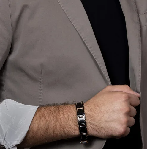 Miniatura 4 de Spartan Pulsera para hombre en acero inoxidable disponible con circonita cúbica y fibra de carbono dos tonos chapado en oro rosa plomizo o negro