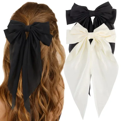 ATODEN Lazos de Cabello de Satén Sedoso 2 Piezas Lazos Grandes para el Cabello para Mujeres Cintas para el Cabello de Cola Larga Extragrandes Lazo