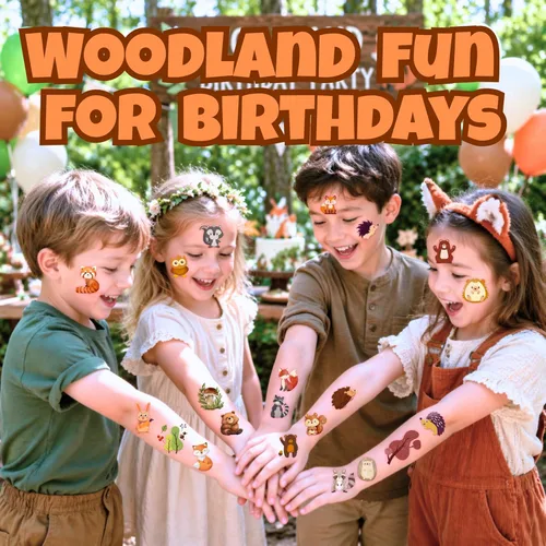 Miniatura 5 de 96 tatuajes temporales precortados de animales del bosque para niños, bonitos recuerdos de fiesta con temática forestal, perfectos para fiestas