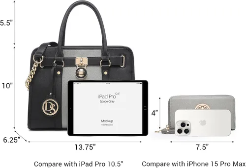 Miniatura 76 de Dasein Bolsos de mano de dos tonos para mujer, bolsos de hombro de cuero vegano, bolsa grande con cartera a juego