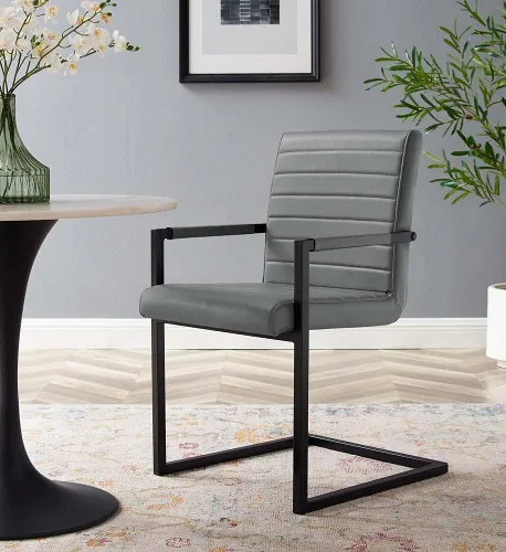 Miniatura 2 de Modway Savoy - Silla de comedor de cuero vegano en color gris - Juego de 2