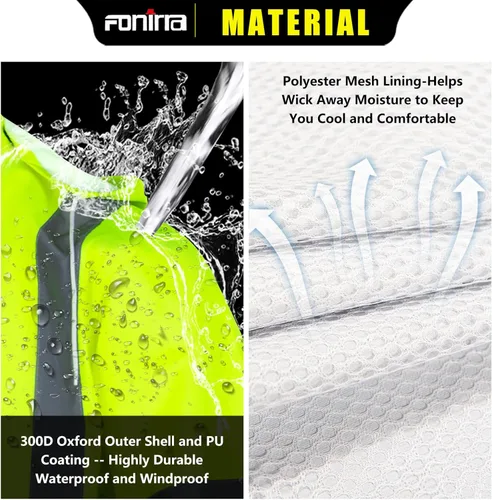 Miniatura 5 de FONIRRA Hi Vis - Chaqueta de lluvia de seguridad para hombre, equipo de lluvia de alta visibilidad clase 3, trajes de lluvia para hombres