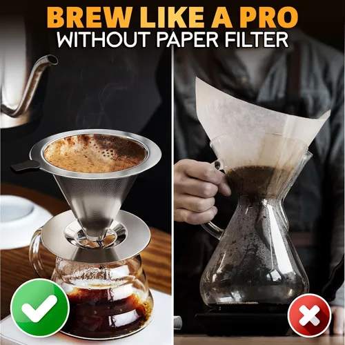 Miniatura 7 de Cafetera de acero inoxidable con cepillo de limpieza y mango de silicona antideslizante, capacidad para 2 tazas, malla 600 de malla de acero
