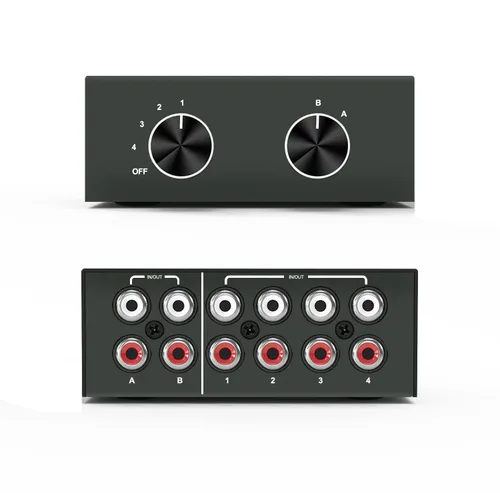 Selector de audio estéreo de 4 vías, caja divisora bidireccional L/R de audio estéreo adecuado para conectar reproductores Blu-ray o reproductores