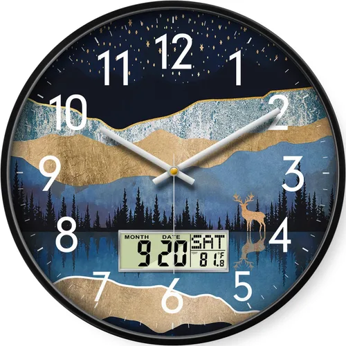 Miniatura 9 de Reloj de pared analógico silencioso con fecha y temperatura, reloj de pared digital de 12 pulgadas sin tictac, funciona con pilas, reloj de pared