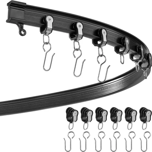 Miniatura 10 de Riel de cortina de techo flexible y plegable, varilla curva con soporte de rodillos silenciosos, divisor de habitación, riel de techo para vehículos