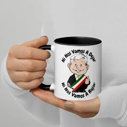 Miniatura 3 de AMLO - Taza de café Ni Nos Vamos A Dejar Ni Nos Vamos A Rajar con divertidos dibujos animados Muñeco AMLITO Taza de cerámica blanca brillante