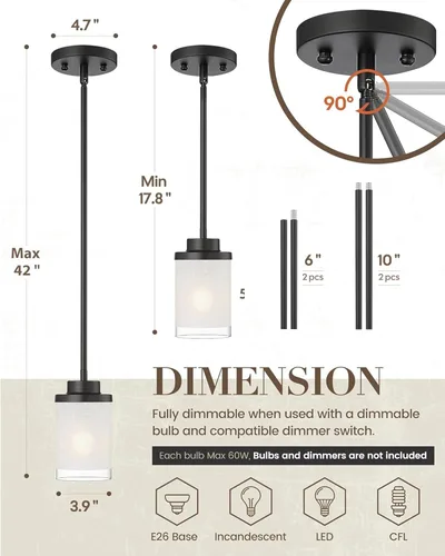 Miniatura 4 de TENGXIN TXPLBK01 - Lámpara colgante moderna, color negro mate, para isla de cocina, casa de campo, para comedor, dormitorio, bar, oficina, TXPLBK01