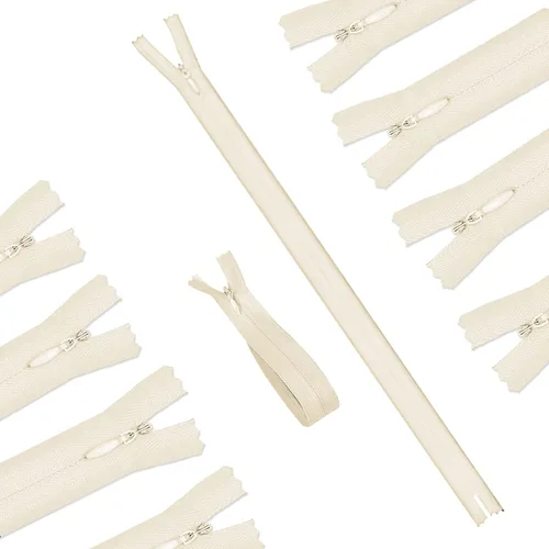 Lpdphanxfkx Cremalleras para costura, cremalleras de costura para prendas hechas a mano, 25 unidades, cremallera invisible de nailon blanco cremoso,