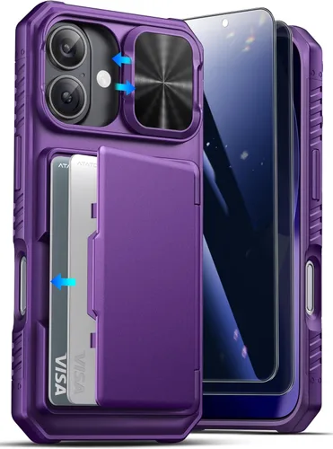 Miniatura 10 de ATATOO Funda para iPhone 17, tarjetero integrado (almacena 3-5 tarjetas) y funda para cámara deslizante y bloqueo RFID, protección de grado militar