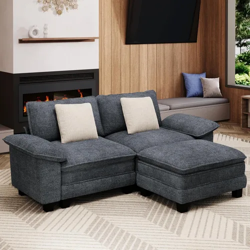Miniatura 32 de MIXPATIO Sofá modular en forma de L de 123 pulgadas con cojines de nube, juego de sofá modular de asiento profundo con 4 asientos y 1 otomana, Gris