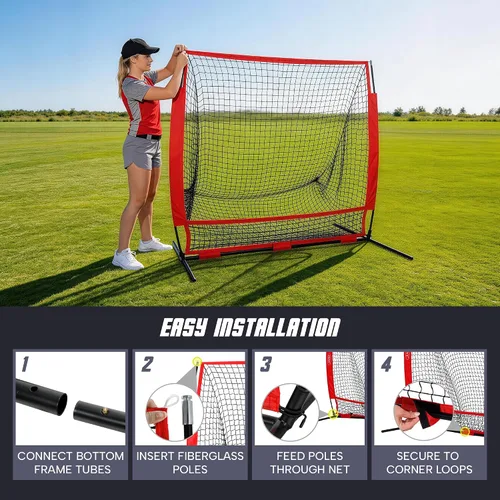 Miniatura 5 de ZENY Red de práctica de béisbol y softbol de 5 x 5 pies / 7 x 7 pies, red de entrenamiento de bateo, captura de lanzamiento, con bolsa