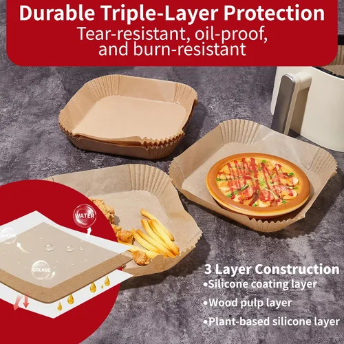 Miniatura 3 de Revestimientos de papel para freidora de aire de 1.41 oz/m², 125 piezas de papel pergamino desechable de 8 pulgadas para freidora de aire de 5 a 8