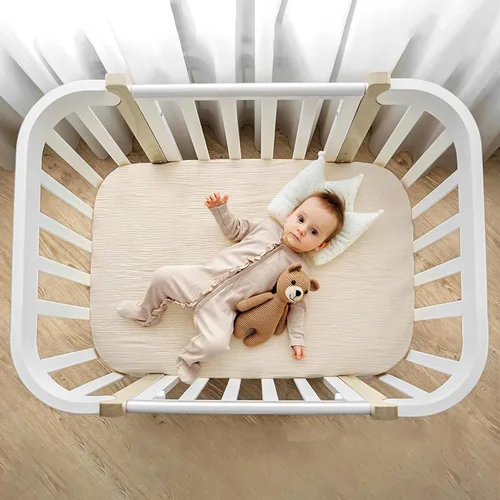 Miniatura 5 de lulumoon Sábanas de muselina para moisés para bebé: sábanas ajustables suaves para moisés de cabecera para niños y niñas Oliva y Crema