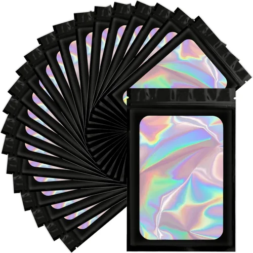 Miniatura 19 de Bolsas holográficas Mylar de 4 x 6 pulgadas, 100 bolsas pequeñas transparentes resellables a prueba de olores, bolsa de embalaje de plástico para 5
