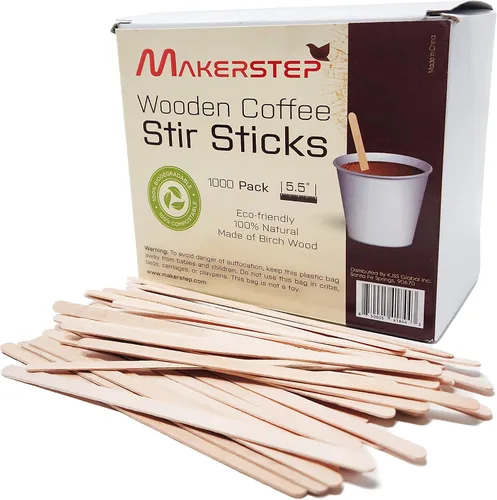 Miniatura 8 de Makerstep 500 agitadores de café de madera de 5.5 pulgadas con caja de almacenamiento, palos de café de madera de abedul natural resistente.
