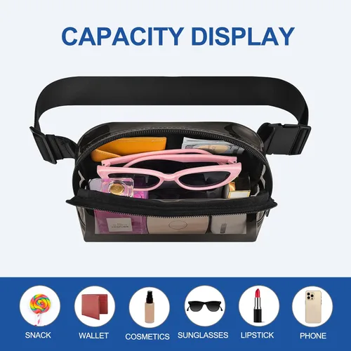 Miniatura 14 de Riñonera transparente para eventos de estadio, bolsa de cinturón transparente para mujeres y hombres, para conciertos, deportes, playa, senderismo