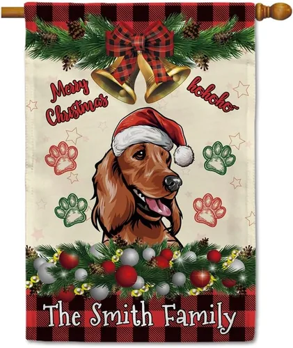 Miniatura 25 de Bandera de jardín de Navidad de 12.5 x 18 pulgadas, anillo de bola de Navidad para perro chihuahua, campana, corona, bandera de búfalo rojo, a