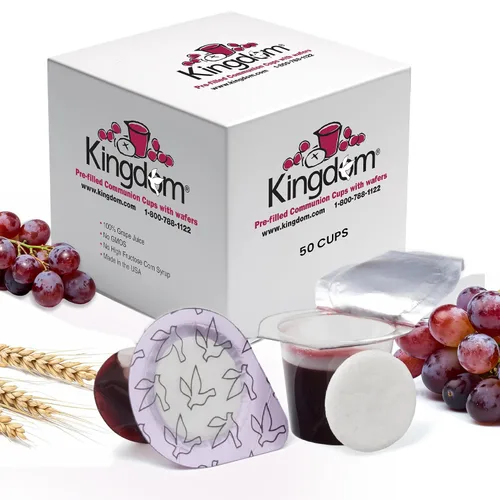 Miniatura 16 de Kingdom Taza de comunión precargada con obleas (jugo rojo de 250 quilates) sellada en un recipiente de una sola porción con hasta 1 año de vida